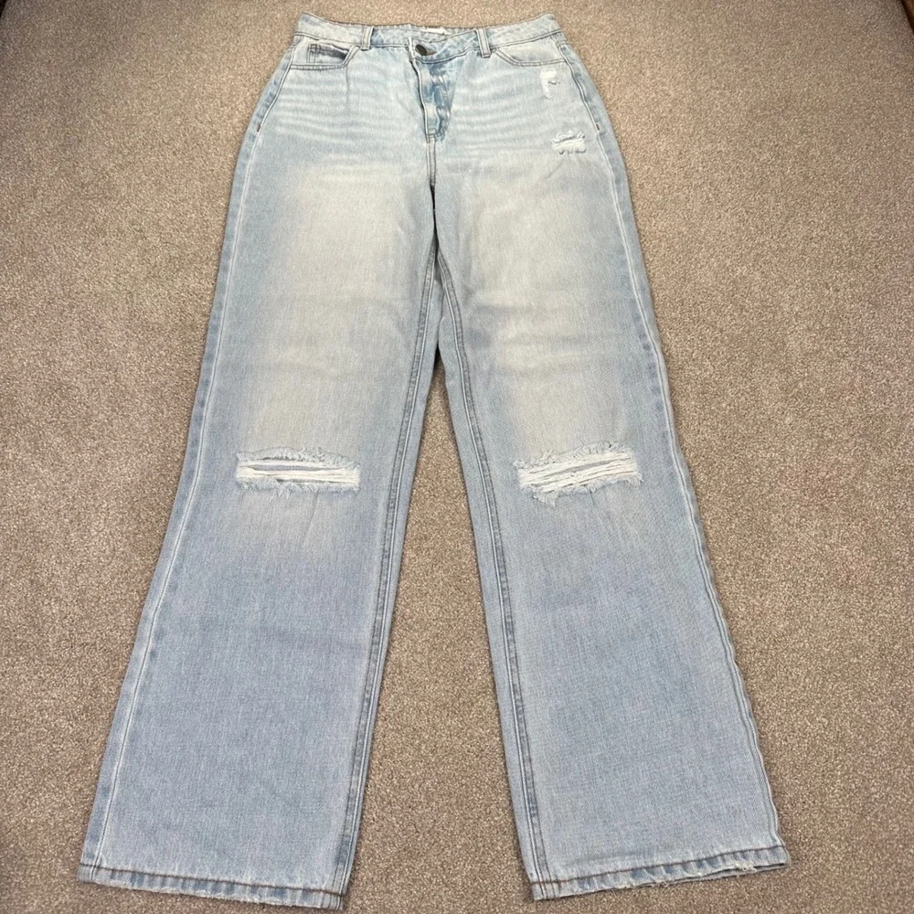 GB Distressed Jeans 7‎ Light Wash Wide Leg High Rise Ripped Denim crossover